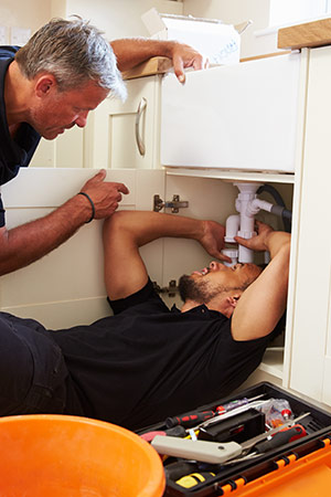 plumbers fixing kitchen sink in East Sussex